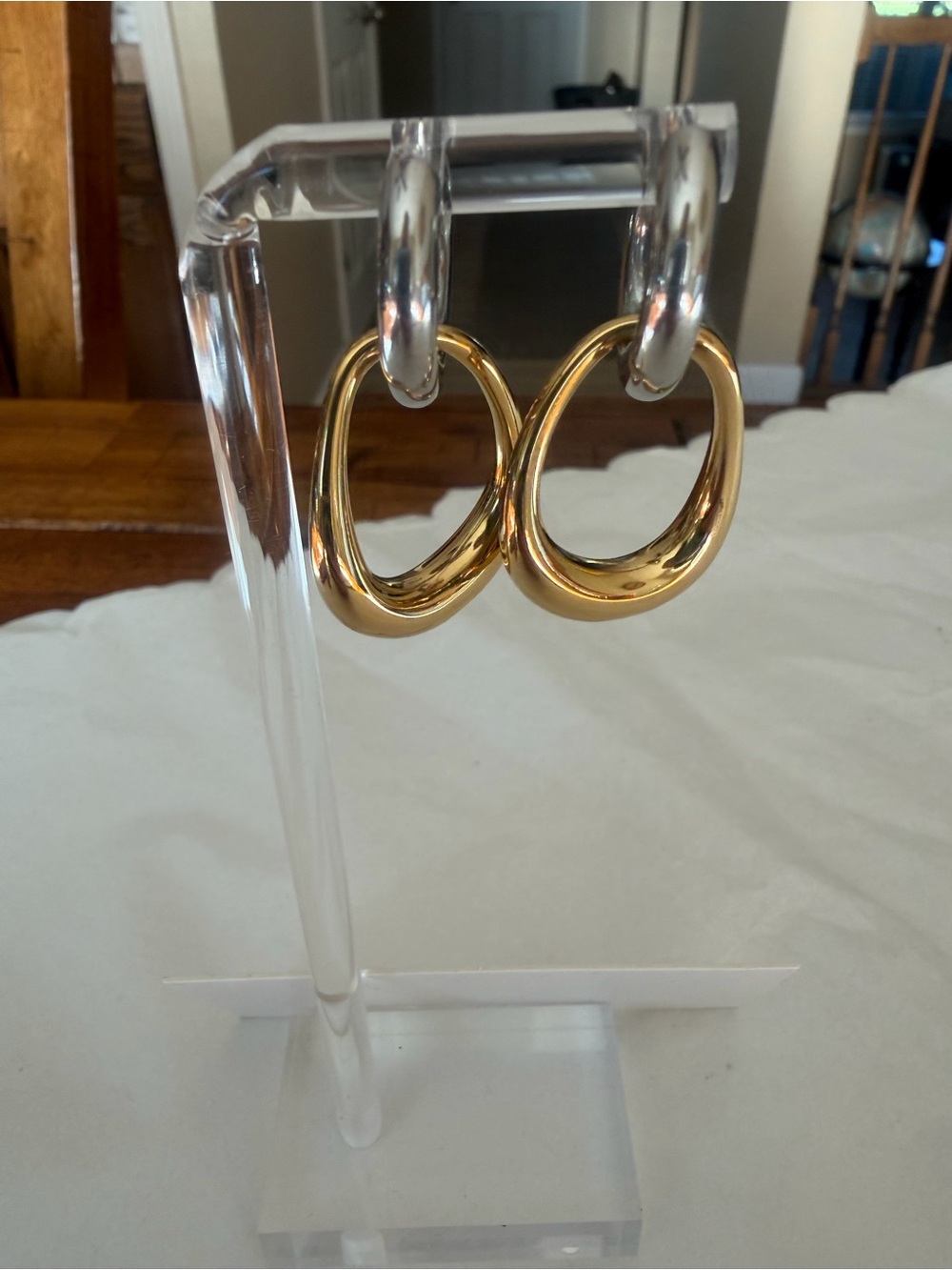 Love Poppy Stainless/Waterproof Two Tone Interlocking Hoop Earrings Brand NWOT